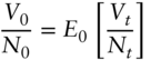 StartFraction upper V 0 Over upper N 0 EndFraction equals upper E 0 left-bracket StartFraction upper V Subscript t Baseline Over upper N Subscript t Baseline EndFraction right-bracket