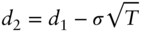 StartLayout 1st Row 1st Column d 2 2nd Column equals d 1 minus sigma StartRoot upper T EndRoot EndLayout
