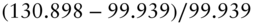 left-parenthesis 130.898 minus 99.939 right-parenthesis slash 99.939