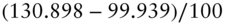 left-parenthesis 130.898 minus 99.939 right-parenthesis slash 100