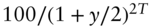 100 slash left-parenthesis 1 plus y slash 2 right-parenthesis Superscript 2 upper T