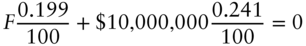 upper F StartFraction 0.199 Over 100 EndFraction plus dollar-sign 10 comma 000 comma 000 StartFraction 0.241 Over 100 EndFraction equals 0