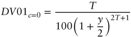 StartLayout 1st Row 1st Column upper D upper V Baseline 0 1 Subscript c equals 0 2nd Column equals StartFraction upper T Over 100 left-parenthesis 1 plus StartFraction y Over 2 EndFraction right-parenthesis Superscript 2 upper T plus 1 Baseline EndFraction EndLayout