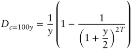 StartLayout 1st Row 1st Column upper D Subscript c equals 100 y 2nd Column equals StartFraction 1 Over y EndFraction left-parenthesis 1 minus StartFraction 1 Over left-parenthesis 1 plus StartFraction y Over 2 EndFraction right-parenthesis Superscript 2 upper T Baseline EndFraction right-parenthesis EndLayout