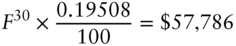 upper F Superscript 30 Baseline times StartFraction 0.19508 Over 100 EndFraction equals dollar-sign 57 comma 786