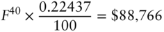 upper F Superscript 40 Baseline times StartFraction 0.22437 Over 100 EndFraction equals dollar-sign 88 comma 766
