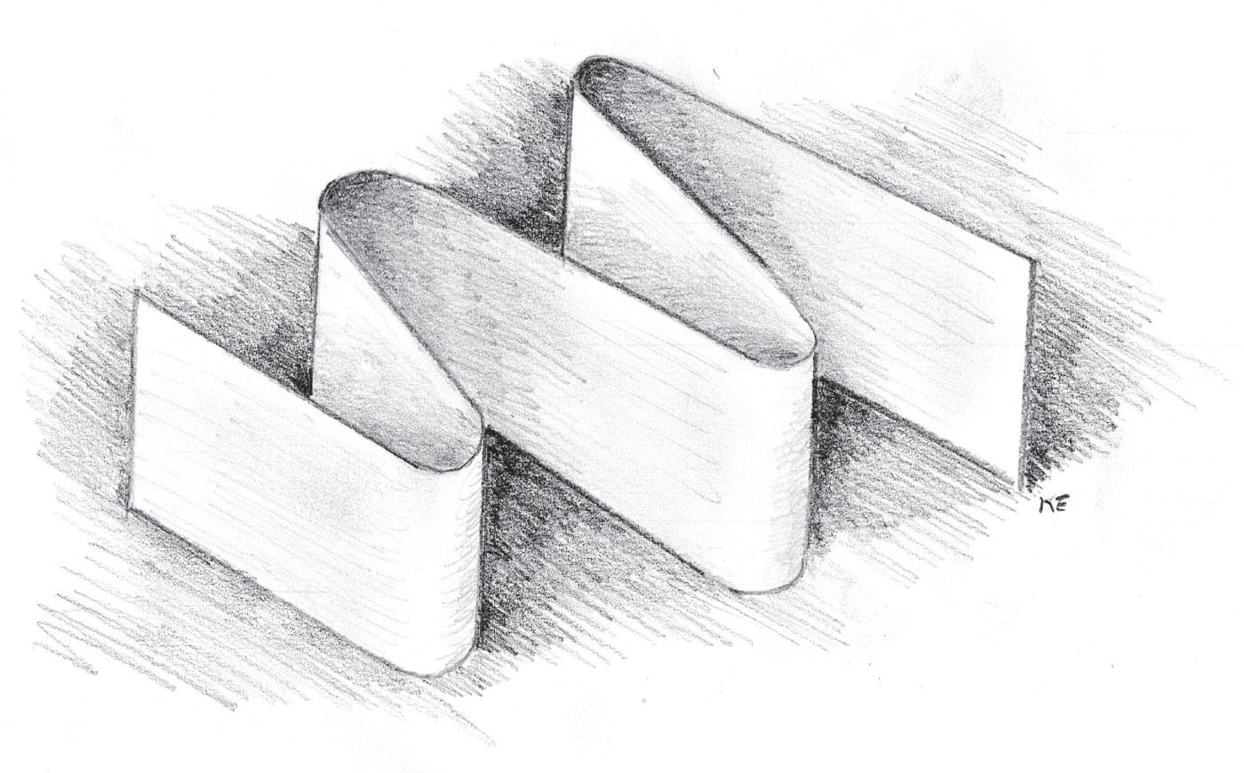 Schematic illustration of a shape split in to half.