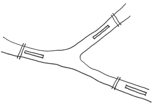 Schematic illustration of lines representing the three rivers.