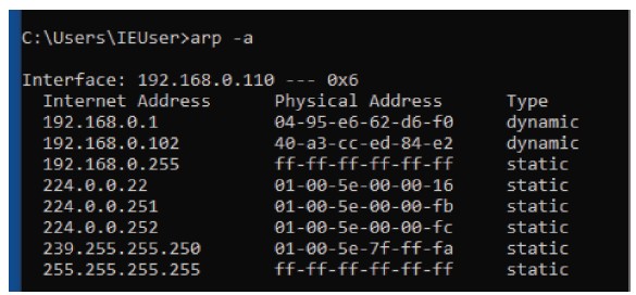 Schematic illustration of ARP table of a typical network.