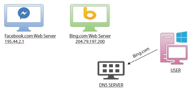 Schematic illustration of every request made by any user is first redirected to the DNS server to resolve the IP of that domain.