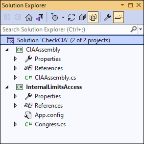 Snapshot of solutions and projects appear in Solution Explorer.