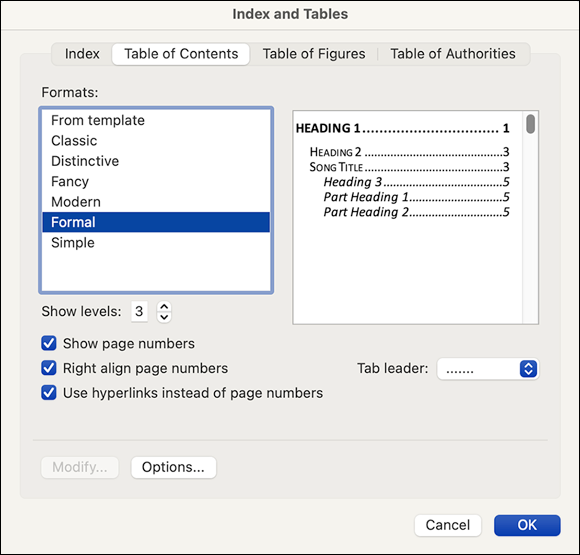 Snapshot shows Word builds a formal table of contents that will look just like the preview shown here.