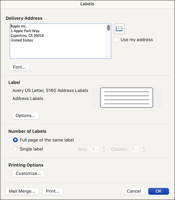 Snapshot shows Making labels is a breeze with the Labels dialog.