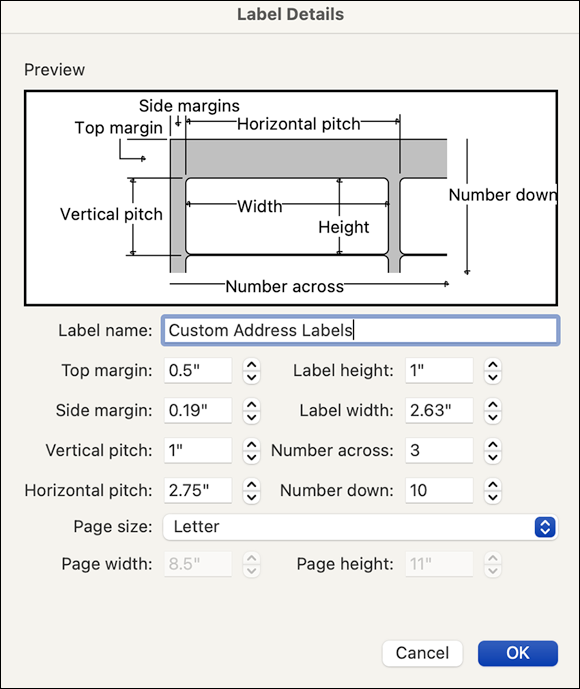 Snapshot shows the Label Details dialog.