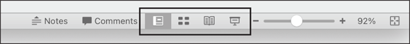 Snapshot shows the icons invoke the four views used most often in PowerPoint.