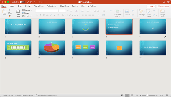 Snapshot shows Slide sorter view lets you rearrange the order of your slides.