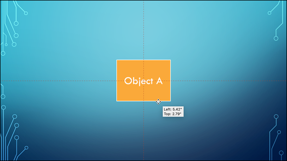 Snapshot shows the dynamic guides indicate that the object is now dead-center on the slide.