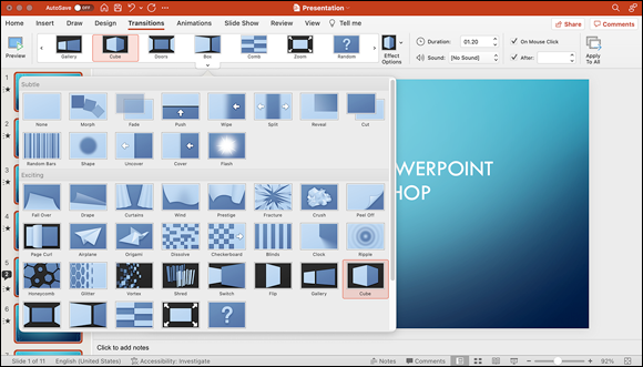 Snapshot shows the Cube transition to all slides in our presentation.