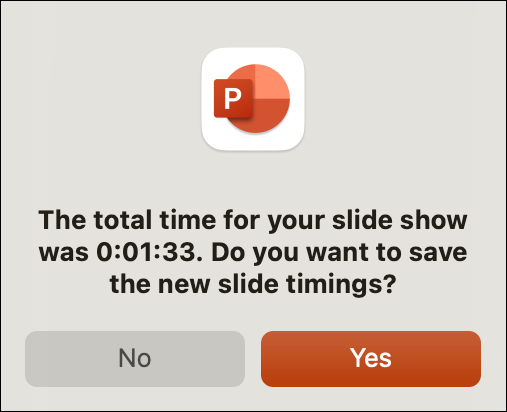 Snapshot shows Decide whether or not to keep your slide timings.