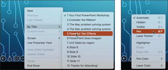 Snapshot shows Several handy tools can assist you while working in Presenter mode.