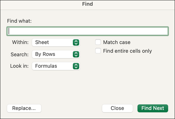 Snapshot shows Search for specific values in the Find dialog.