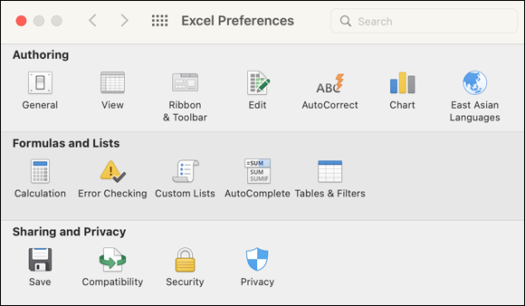 Snapshot shows whether it System Preferences, or is it Excel Preferences.