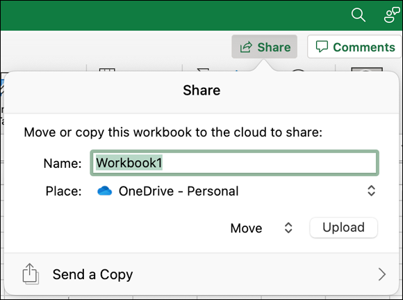 Snapshot shows Saving a workbook to OneDrive is the first step to sharing it.