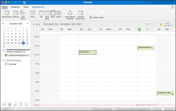 Snapshot shows the Outlook Calendar module.