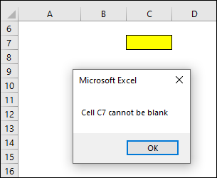 Snapshot of preventing the workbook from closing until a specific cell is populated.