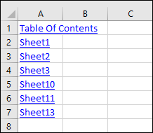 Snapshot of a table of contents can help you more easily navigate your workbook.