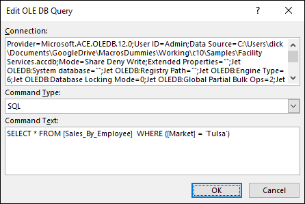 Snapshot of Select the SQL command type and enter your SQL statement.