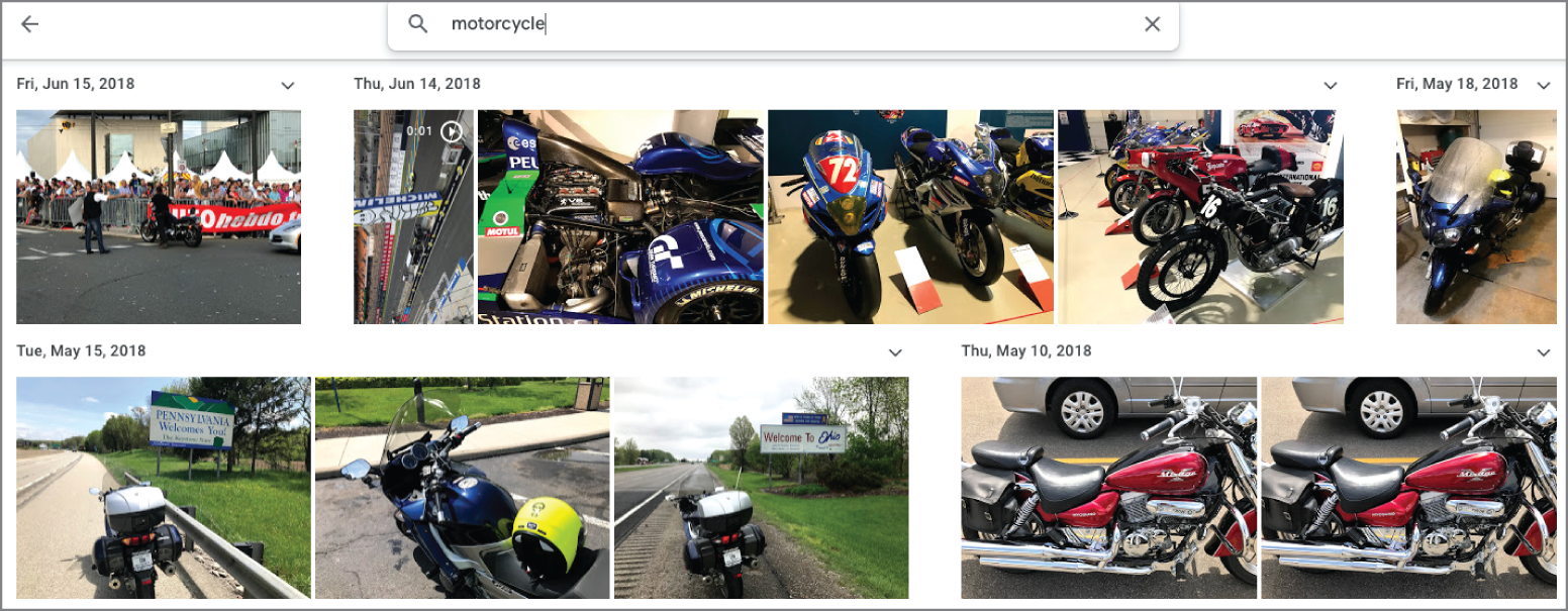 Snapshot of motorcycle search results