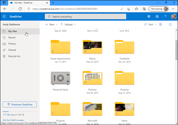 Snapshot of accessing the OneDrive files from any computer or device with a web browser.