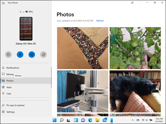 Snapshot of connecting Windows with your phone to view photos, send messages, and make phone calls from your PC.