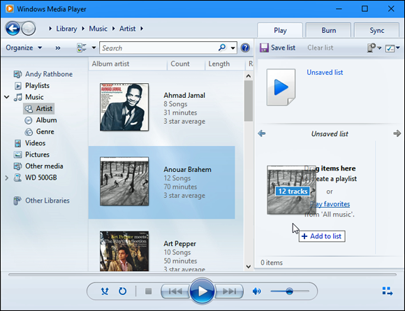 Snapshot of drag and drop albums and songs onto the Playlist pane.