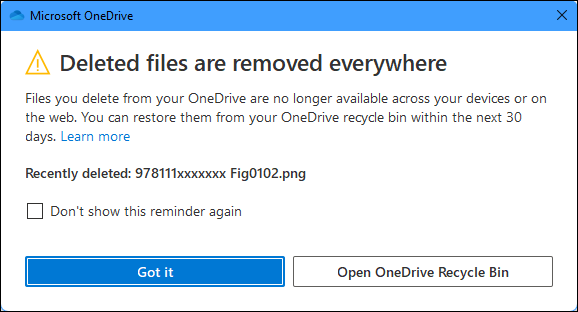 Snapshot of deleting files from OneDrive removes them from the OneDrive folder of all your devices.