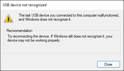 Snapshot of Windows doesn’t recognize what’s in your PC’s USB port.