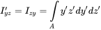 upper I prime Subscript y z Baseline equals upper I Subscript z y Baseline equals integral Underscript upper A Endscripts y prime z prime d y prime d z Superscript prime Baseline