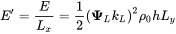 upper E prime equals StartFraction upper E Over upper L Subscript x Baseline EndFraction equals one-half left-parenthesis bold upper Psi Subscript upper L Baseline k Subscript upper L Baseline right-parenthesis squared rho 0 h upper L Subscript y