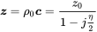 bold-italic z equals rho 0 bold-italic c equals StartStartFraction z 0 OverOver 1 minus j StartFraction eta Over 2 EndFraction EndEndFraction