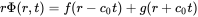 r normal upper Phi left-parenthesis r comma t right-parenthesis equals f left-parenthesis r minus c 0 t right-parenthesis plus g left-parenthesis r plus c 0 t right-parenthesis