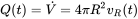 upper Q left-parenthesis t right-parenthesis equals ModifyingAbove upper V With dot equals 4 pi upper R squared v Subscript upper R Baseline left-parenthesis t right-parenthesis