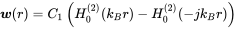 bold-italic w left-parenthesis r right-parenthesis equals upper C 1 left-parenthesis upper H 0 Superscript left-parenthesis 2 right-parenthesis Baseline left-parenthesis k Subscript upper B Baseline r right-parenthesis minus upper H 0 Superscript left-parenthesis 2 right-parenthesis Baseline left-parenthesis minus j k Subscript upper B Baseline r right-parenthesis right-parenthesis