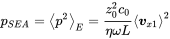 p Subscript upper S upper E upper A Baseline equals left pointing angle p squared right pointing angle Subscript upper E Baseline equals StartFraction z 0 squared c 0 Over eta omega upper L EndFraction left pointing angle bold-italic v Subscript x Baseline 1 Baseline right pointing angle squared