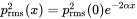 p Subscript rms Superscript 2 Baseline left-parenthesis x right-parenthesis equals p Subscript rms Superscript 2 Baseline left-parenthesis 0 right-parenthesis e Superscript minus 2 alpha x