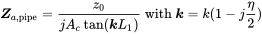 bold-italic upper Z Subscript a comma normal p normal i normal p normal e Baseline equals StartFraction z 0 Over j upper A Subscript c Baseline tangent left-parenthesis bold-italic k upper L 1 right-parenthesis EndFraction with bold-italic k equals k left-parenthesis 1 minus j StartFraction eta Over 2 EndFraction right-parenthesis