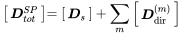 StartLayout 1st Row 1st Column Start 1 By 1 Matrix 1st Row bold-italic upper D Subscript t o t Superscript upper S upper P EndMatrix 2nd Column equals Start 1 By 1 Matrix 1st Row bold-italic upper D Subscript s Baseline EndMatrix plus sigma-summation Underscript m Endscripts Start 1 By 1 Matrix 1st Row bold-italic upper D Subscript dir Superscript left-parenthesis m right-parenthesis EndMatrix EndLayout