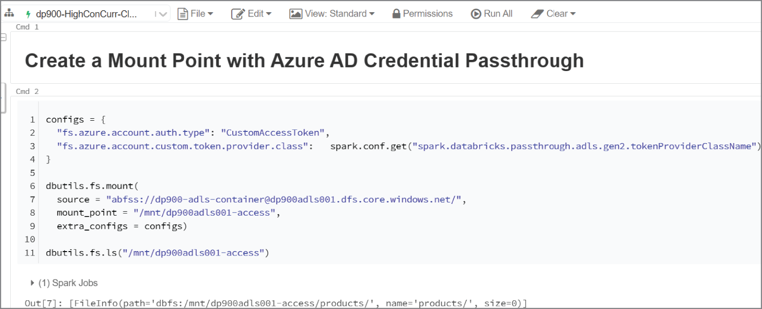 Schematic illustration of Creating a mount point with Azure AD credential passthrough
