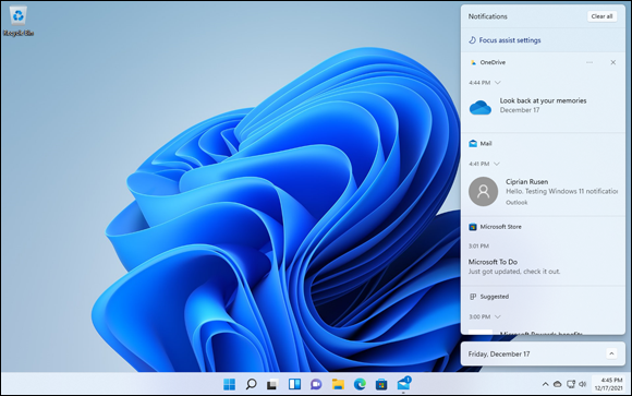 Snapshot shows the notification center in Windows 11.