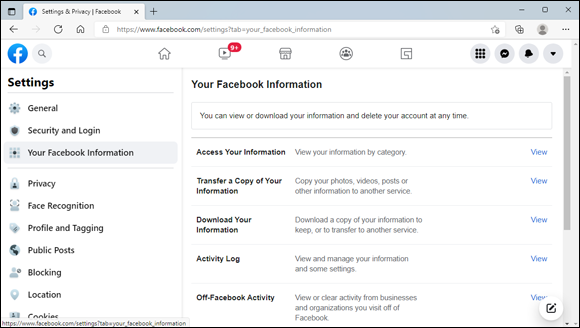 Snapshot of accessing all Your Facebook Information.